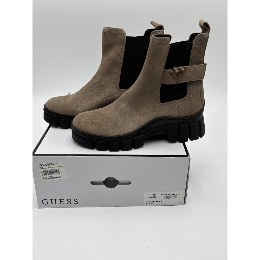 GUESS Women's Chelsea Boots Suede Chunky Lug Sole Brown Ankle Booties Size 8.5